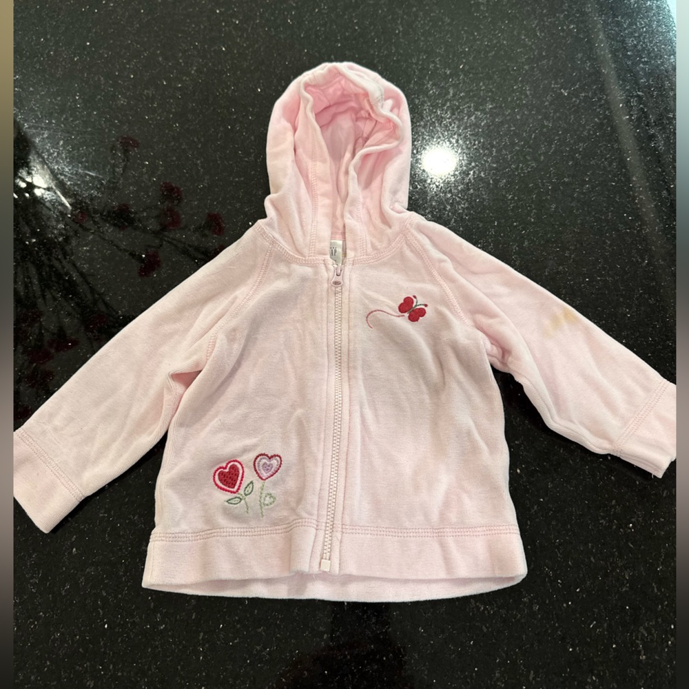 GAP Pink Velour Hoodie with Floral Embellishments